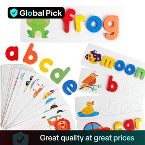 Wooden Alphabet Flash Cards, 1 Set Matching Shape Letters Word Puzzle Games, Creative Spelling Game Learning Toys for Home School