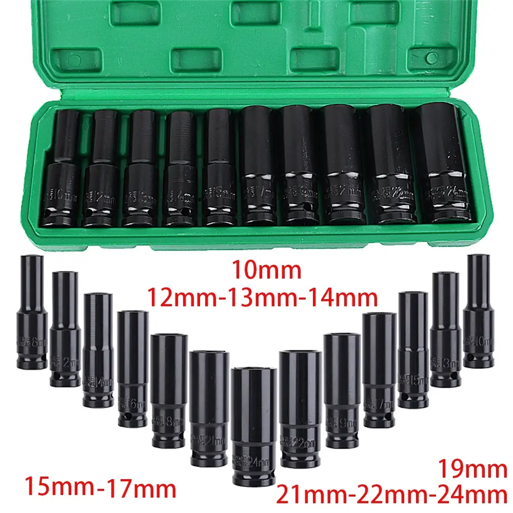 10x Deep Impact Socket Set 1/2" Drive Long Reach Thin Wall Metric Socket 10-24mm