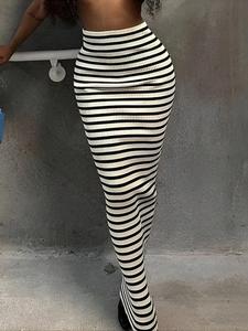 Women's Striped Print High Waist Bodycon Skirt, Casual Fashion Long Skirt for Daily Outdoor Wear, Women's Bottoms for Spring & Fall