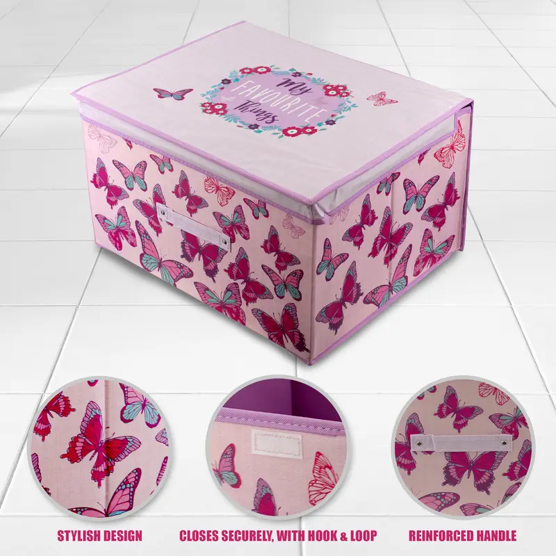 The Magic Toy Shop Kids Room Storage Box with Butterfly Design Large Collapsible Foldable Lightweight Organiser 2