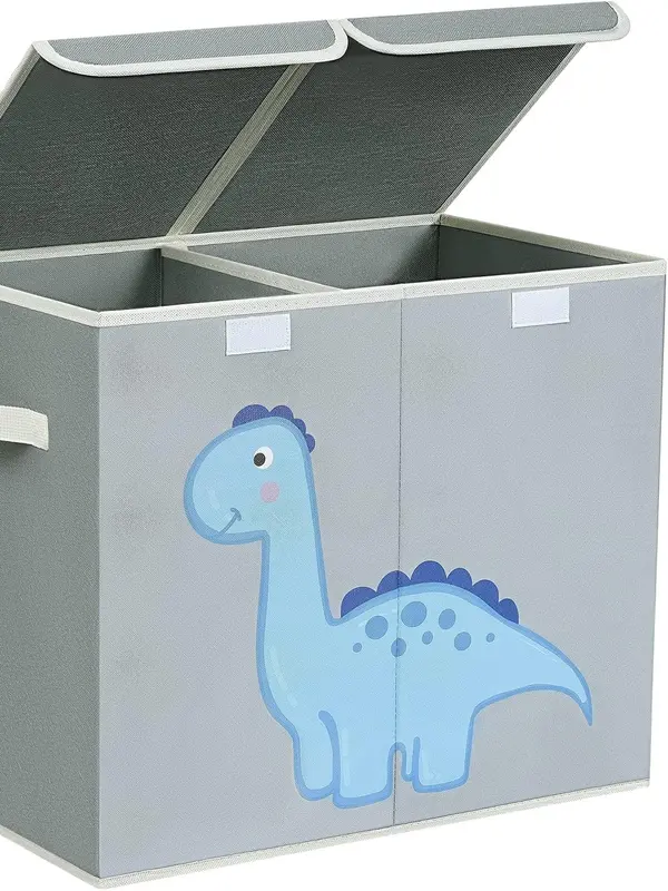 Toy Box Storage, Large Storage Box with Lid Foldable Kids Toy Chest with Handle Cartoon Toy Organiser Divider Fabric Basket Bins for Boys, Girls, Clothes, Blankets, Nursery, Home Storage (Grey) 0