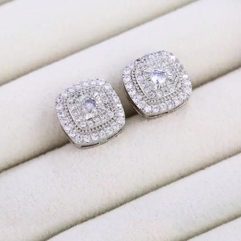 2pcs/Set Classic Hip Hop Style Square Zirconia Stud Earrings for Men and Women, Elegant Fashion Jewelry, Suitable for Daily Wear, Gifts for Loved Ones 3