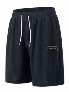 Men's Regular Fit Letter Print Corduroy Shorts, Casual Comfy Loose Fit Drawstring Waist Straight Leg Shorts for Summer, Fashion Men's Bottoms for Daily Wear