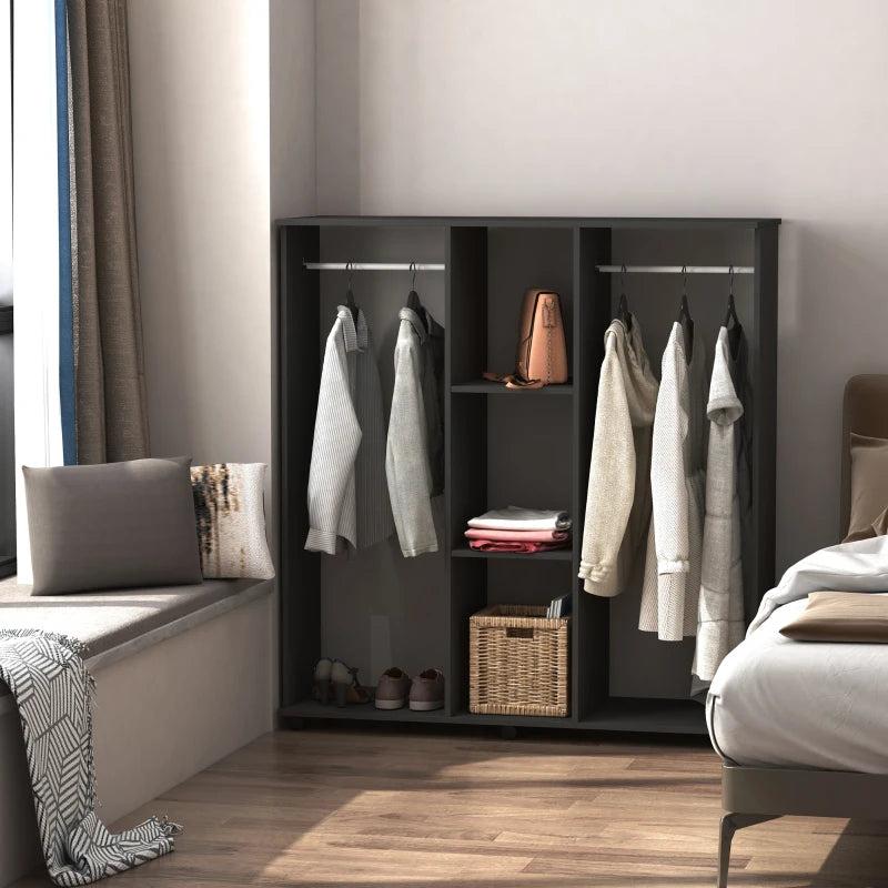 Small Rolling Open Style Wardrobe with 3 Storage Shelves and 2 Inner Railings 1