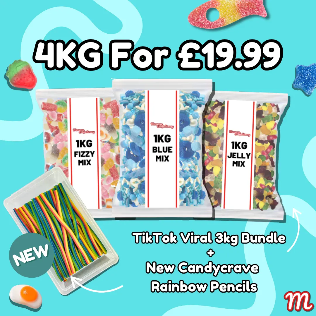 4Kg Fizzy, Jelly, Blue and Rainbow Pencil Sweet Assortment Bundle
