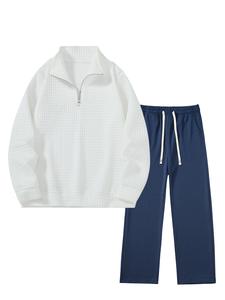 Men's Solid Half Zip Sweatshirt & Pants Two-piece Set, Casual Long Sleeve Pullover & Trousers for Fall & Winter, Men's Clothes for Daily Wear