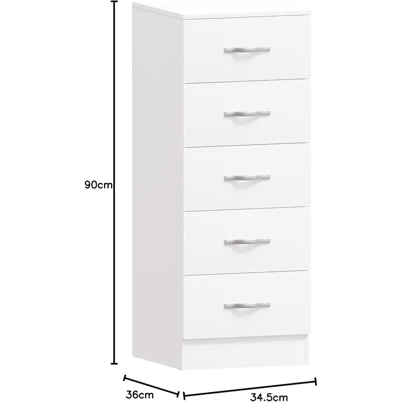 5 Drawer Narrow Chest Tall Bedroom Storage Unit Sliding Drawers Bedroom Furniture (White) 1