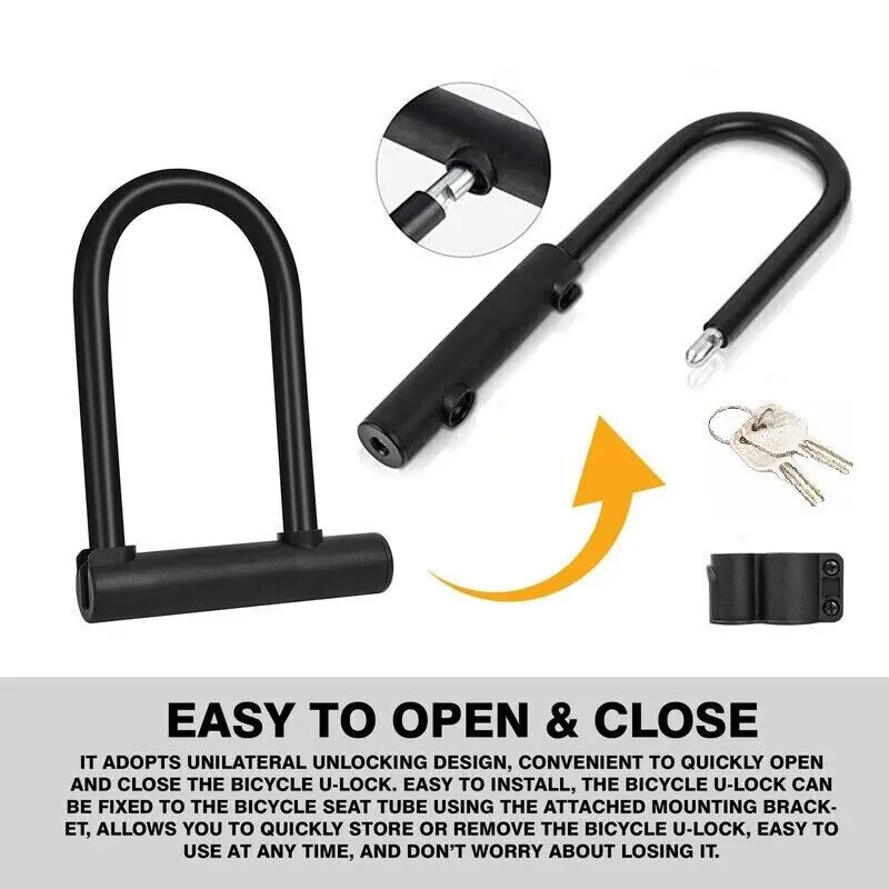 U Shaped Bike Lock With Two Keys Heavy Duty Cable With Bracket Bicycle D Lock 5