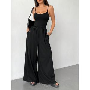 Sleeveless Wide-Leg Jumpsuit, Comfortable Backless Strap Jumpsuit Suitable for Daily Wear, Women's All-Season Clothing, Women's Clothing, Women's Casual Jumpsuit, Sleeveless Sports Jumpsuit Womenswear Overalls 2  pcs