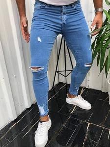 Men's Ripped Skinny Jeans, Casual Comfy Regular Fit Pocket Zipper Fly Denim Pants for Daily Wear, Fashion Men's Bottoms for All Seasons, Cotton