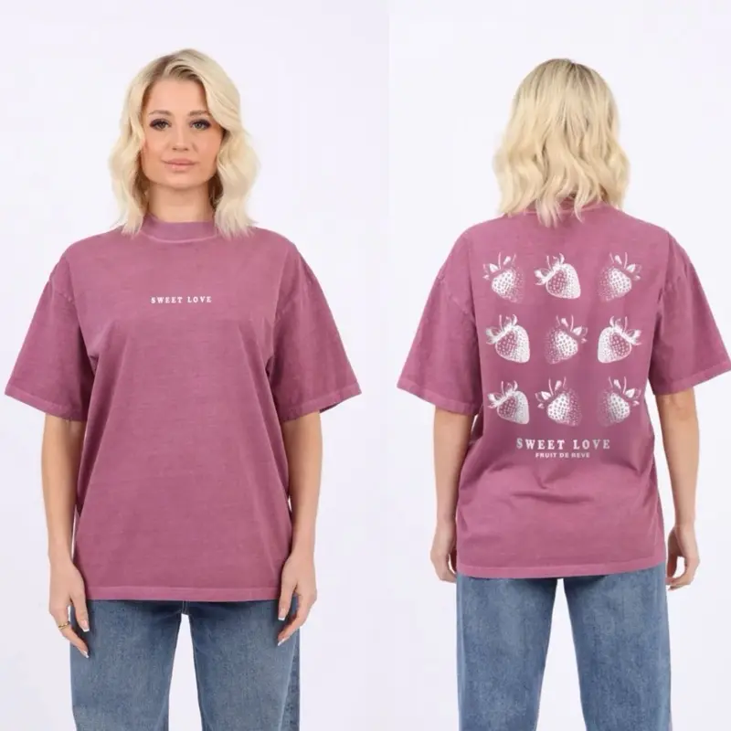 Sweet Love Strawberry Acid Wash Oversized Tshirt (UK10-20)