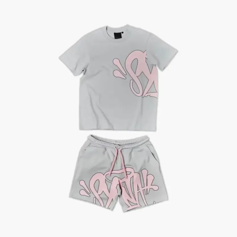 Y2k Men'S 2 Piece Hip Hop Letter Round Neck T-Shirt + Drawstring Wide Leg Shorts Set Casual Menswear 2