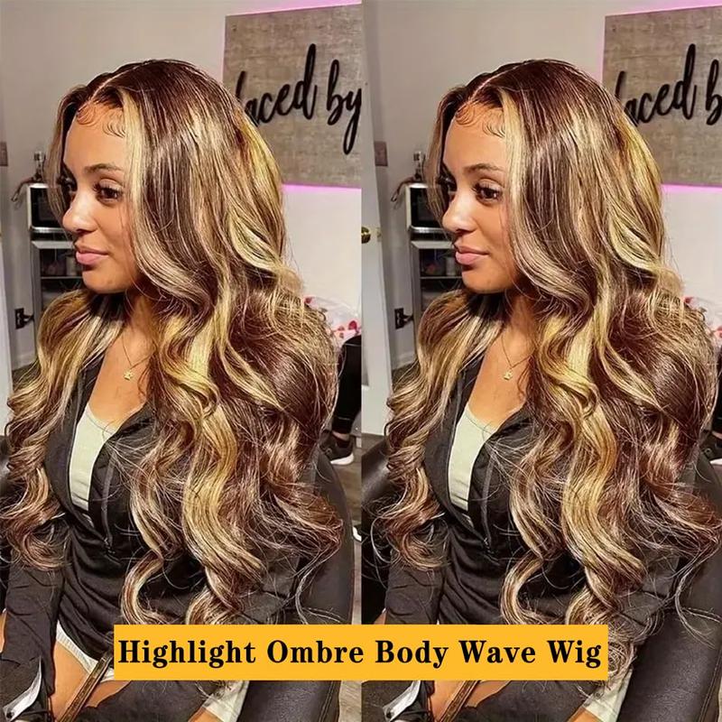 Wigs for you30 Inch Honey Blonde Ombre Lace Front Wig Human Hair Highlight Body Wave Lace Front Wigs Human Hair Pre Plucked 180 Density Glueless 13X4 HD Lace Frontal Wig for Women 4/27 Colored 3
