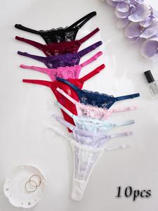 Women's Floral Lace Drop Waist Thong, Soft Comfy Breathable Adjustable Strap Panty for Daily Wear, Ladies Underwear for All Seasons