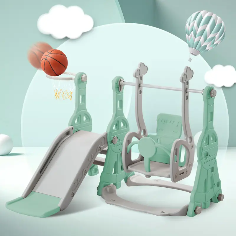 Slide for children, 4 in 1 children's slide, swing with basketball stand, climbing ladder, swing, slide, garden slide for indoor and outdoor use. 1