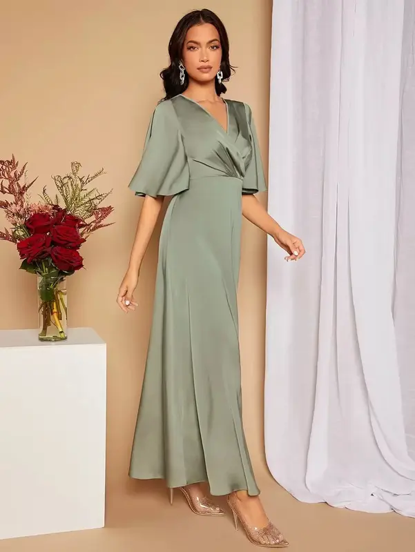 Belle Cut Out Tie Back Butterfly Sleeve Satin Bridesmaid Dress 7