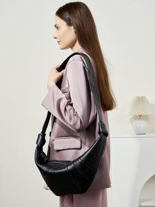 Sheepskin Leather Crossbody Bag For Women, Soft Lambskin Croissant Bag, Chest Purse With Wide Single Shoulder Strap