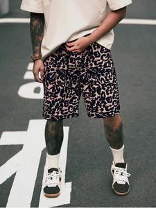 Men's Leopard Print Shorts, Loose Casual Breathable Comfy Shorts for Summer, Men's Bottoms for Daily Wear
