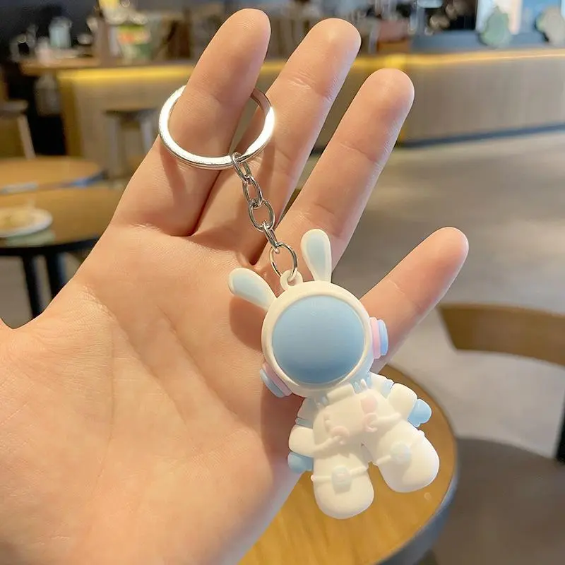 Space Rabbit Leather Keychain Car Gift Pendant Male and Female Couple Cartoon Doll Bag Pendant Activity Gift 7
