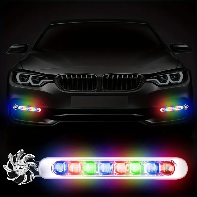 2pcs Car Wind Powered Car LED Fan Light Rotation Fan Lamp Automobile Decorative lamp 1