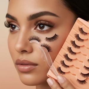 Natural Half Eye Lashes, Reusable Faux Lashes Extensions, Transparent Stems, Long-Lasting Look, 7 Pairs, Solid Form, No Flammable Liquid Eyelashes Extensions, Makeup Eyelashes