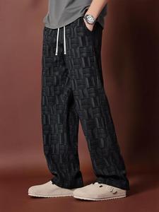 Men's Plaid Print Corduroy Pants, Loose Casual Comfy Trousers for Spring & Fall, Men's Bottoms for Daily Wear