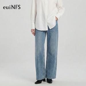 【euiNFS】Structured High-Rise Straight-Leg Denim Jeans with Clean Wash and Relaxed Drape【E133006】