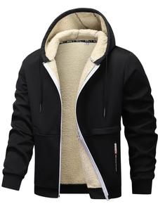 Men's Solid Color Thermal Lined Hooded Jacket, Casual Long Sleeve Jacket for Fall & Winter, Men's Clothes for Daily Wear