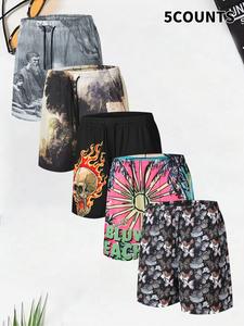 Men's Regular Fit Skull & Floral Print Boxer Brief, Casual Comfy Breathable Short-leg Shorts for Daily Wear, Men's Underwear for Summer