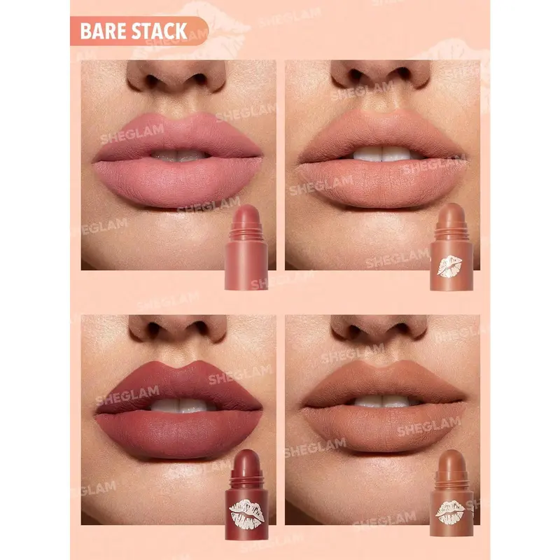 4 In 1 Creamy-Matte Nude Lipstick Kit High Pigment Non-Drying Portable Travel Lipstick Kit Lip Makeup Lipstick 2