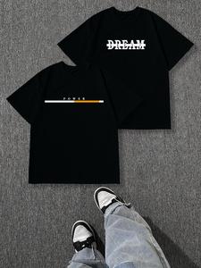 Men's Letter Print Round Neck Tee, Loose Casual Short Sleeve Crew Neck T-shirt for Summer, Fashion Men's Top for Daily Wear, Tropical