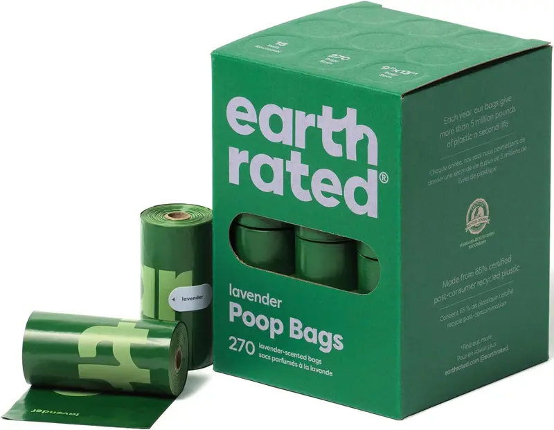 270 Count Dog Poo Bags - Lavender Scented Refill Rolls for Dogs, Leak Proof and Extra Thick Waste Bag, Made from 65% Certified Post-consumer Recycled Plastic 0