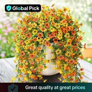 Artificial Flower, Faux Hanging Decorative Flowers Plants, Outdoor Fake Silk Violets with Eucalyptus, UV Resistant Look Real Daisy Trailing Vines, Artificial Flower Decoration, Artificial Flower Arrangements