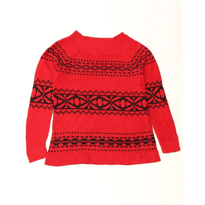 Pre-Owned Vintage CHAPS Womens Boat Neck Jumper Sweater UK 14 Medium Red Fair Isle Cotton 0