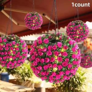 Solar Powered Hanging Light, Simulation Potted Solar Hanging Light, LED Ball Light, Outdoor Garden Decoration Light for Outdoor Yard Lawn Holiday Decoration, Flower, Lamp