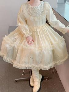 Girl's Patchwork Lace Trim Ruffle Trim Sweater Dress, Cute Butterfly Sleeve Midi Dress for Party Wedding Guest, Kids Clothes for Summer