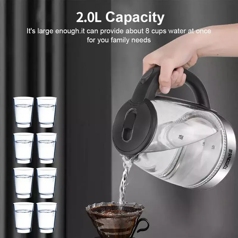 2L Electric Kettle Glass Fast Boil 360° Blue LED Illuminated Portable Jug 1800W 3