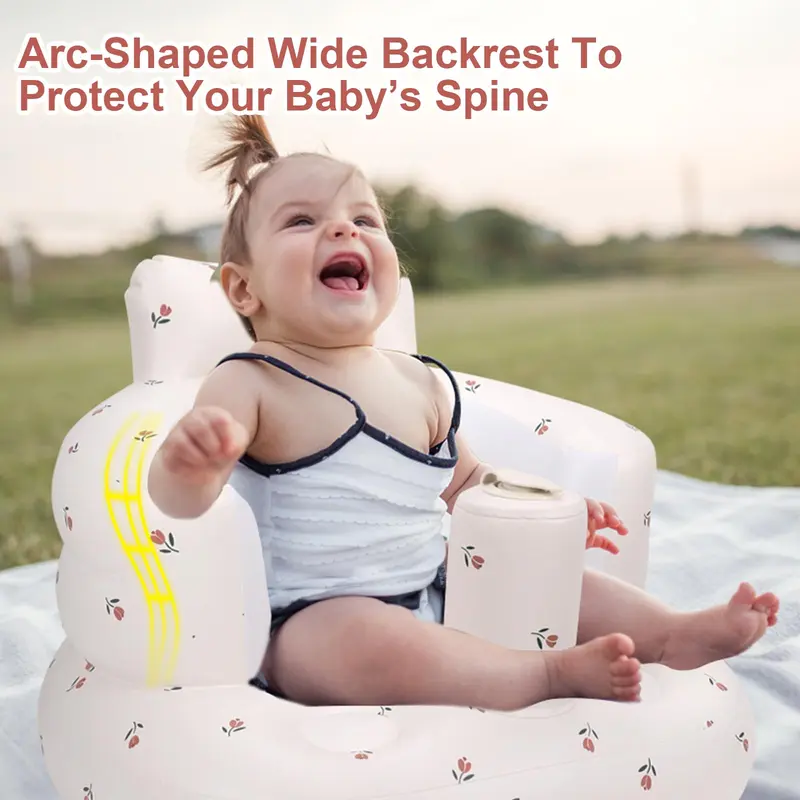 Inflatable Baby Chair, Baby Inflatable Seat for Babies 3 Months and Up Summer Inflatable Baby Seat for Sitting Up, Blow Up Baby Floor Seat with Built in Air Pump, Bear 6