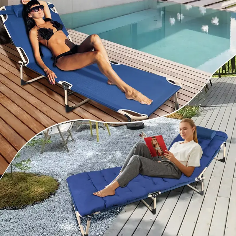 Sun Lounger Folding Recliner Chair Reclining Outdoor Bed ( with Cushion ) 3