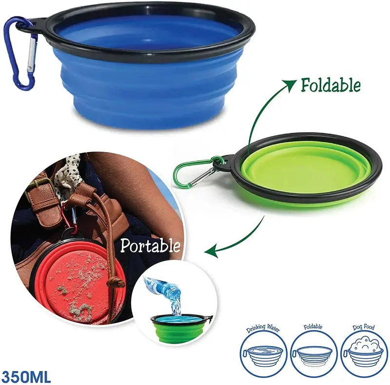 Collapsible Dog Cat Pet Bowl Food Water Feeding Silicone Dish Portable Travel 2