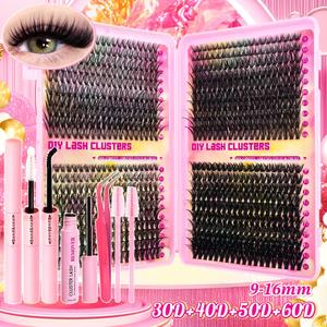 Individual False Eyelashes Kit, 1 Set Natural Look & Extra Thick & Long Lasting & Individual Eyelash Extension Kit with Tools, Makeup, DIY Eyelash Extensions