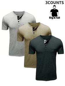 Men's Button Front Pocket Tee, Casual Short Sleeve Round Neck T-shirt for Summer, Plus Size Top for Daily Wear