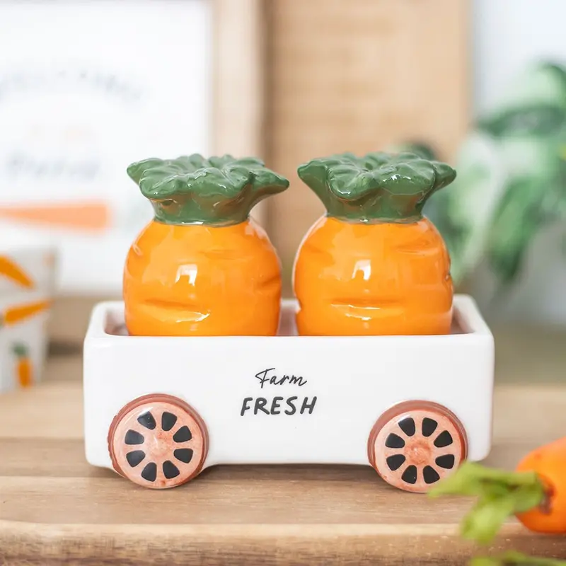 Carrot Design Salt & Pepper Shakers In ceramic cart holder - Easter Spring Home Accessory 0