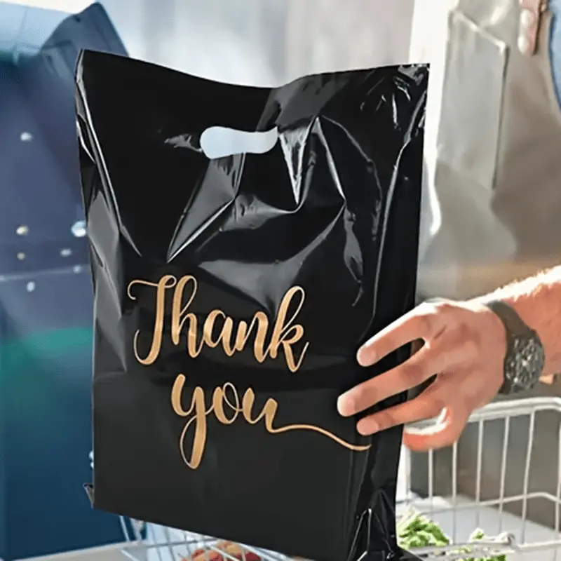 100pcs Durable Black Reusable Plastic Shopping Bags - Perfect for Thank You Gifts, Christmas, Parties, Stores & Boutiques 2
