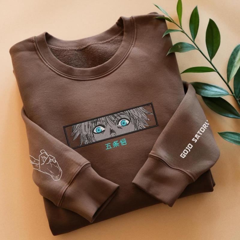 Embroidered Anime Sweatshirt, Sorcery Battle Sweater, Limitless Cursed Technique Design, Six Eyes Manga-Inspired, Gifts for Anime 8