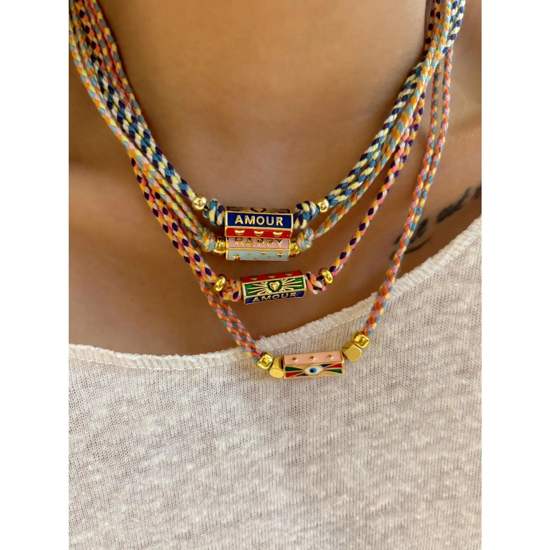 Tribal Style Handmade Braided Rope Pendant Necklace with Letter Charms for Women Party Accessories Necklace Jewelry