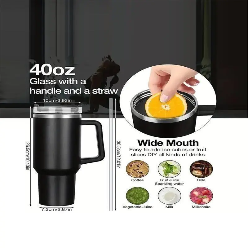 【2025】1200ML 304 Stainless Steel Insulated Water Bottle,Thermal Coffee Car Cup, Cold Hot Mugs Vacuum Flask With Handle Straw,For Sport 8