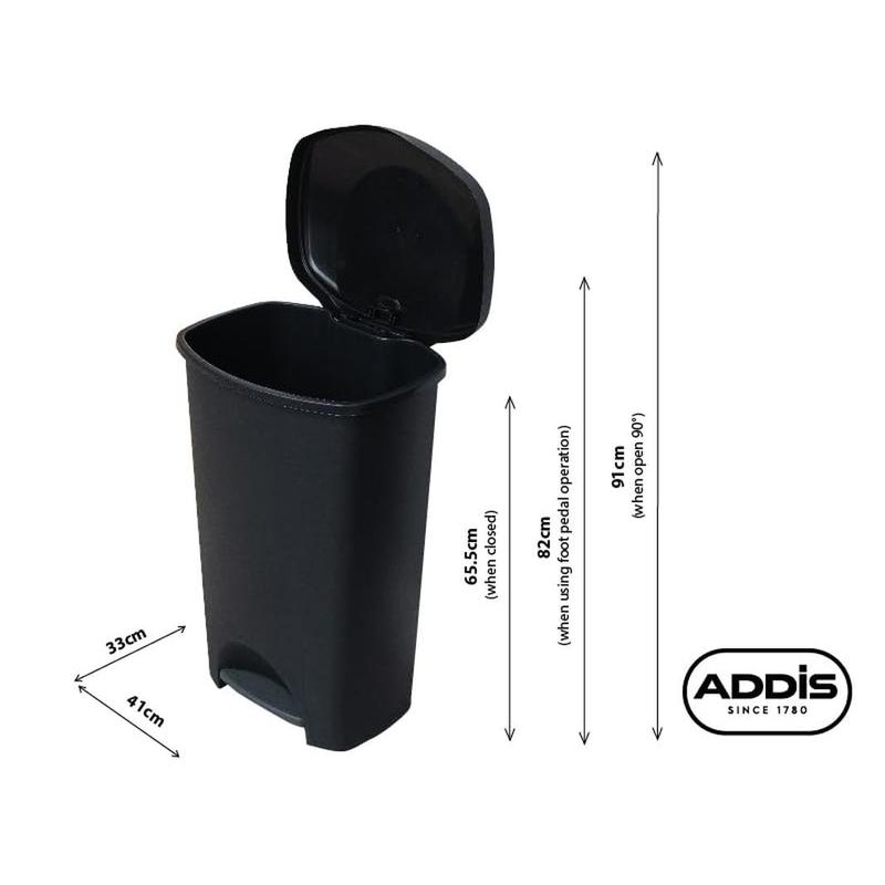Plastic Family Kitchen Utility Bin, 50 Litre, New Black with Silver Pedal 4