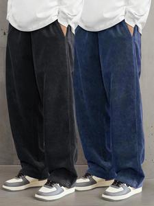Men's Solid Corduroy Pants, Casual Comfy Drawstring Waist Straight Leg Trousers for Fall & Winter, Men's Bottoms for Daily Wear