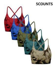 Women's Tie Dye Print Criss Cross Backless Sports Bra, Comfortable Breathable Adjustable Strap Wireless Sports Bra, Gymclothes, Ladies Sportswear for Exercise Indoor Outdoor Wear, Bras Women